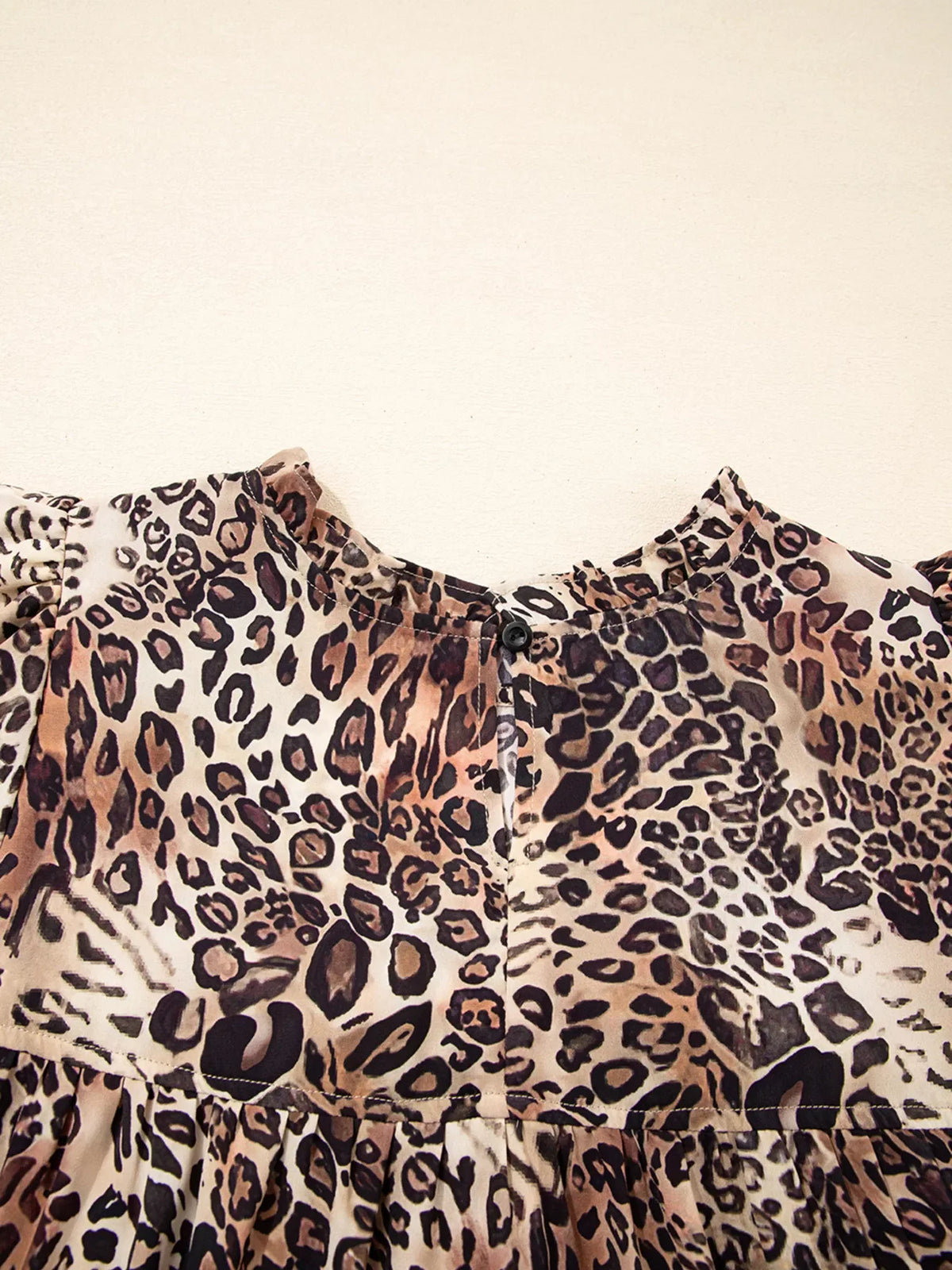 Leopard Ruffled Detail Long Sleeve Loose Mini Dress