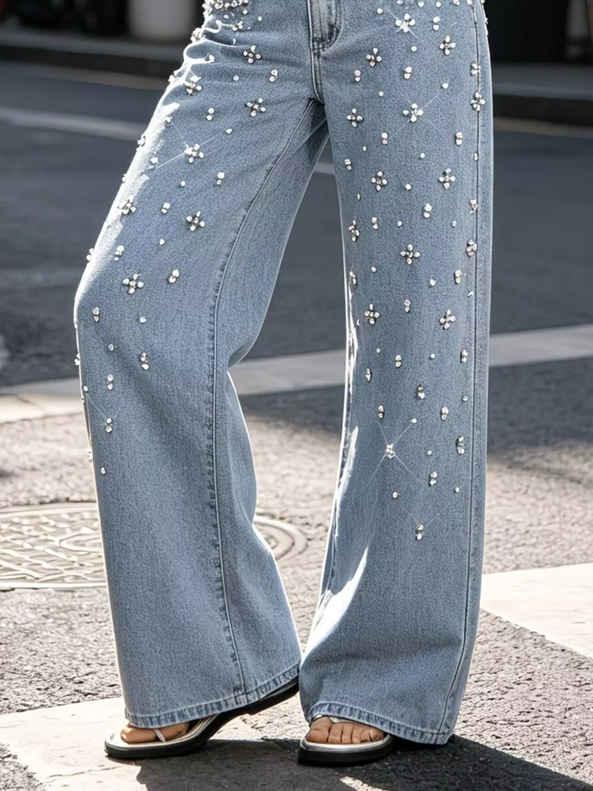 Embellished Wide-Leg Jeans