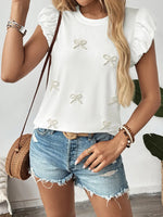 Pearl Bow Puff Sleeve T-Shirt