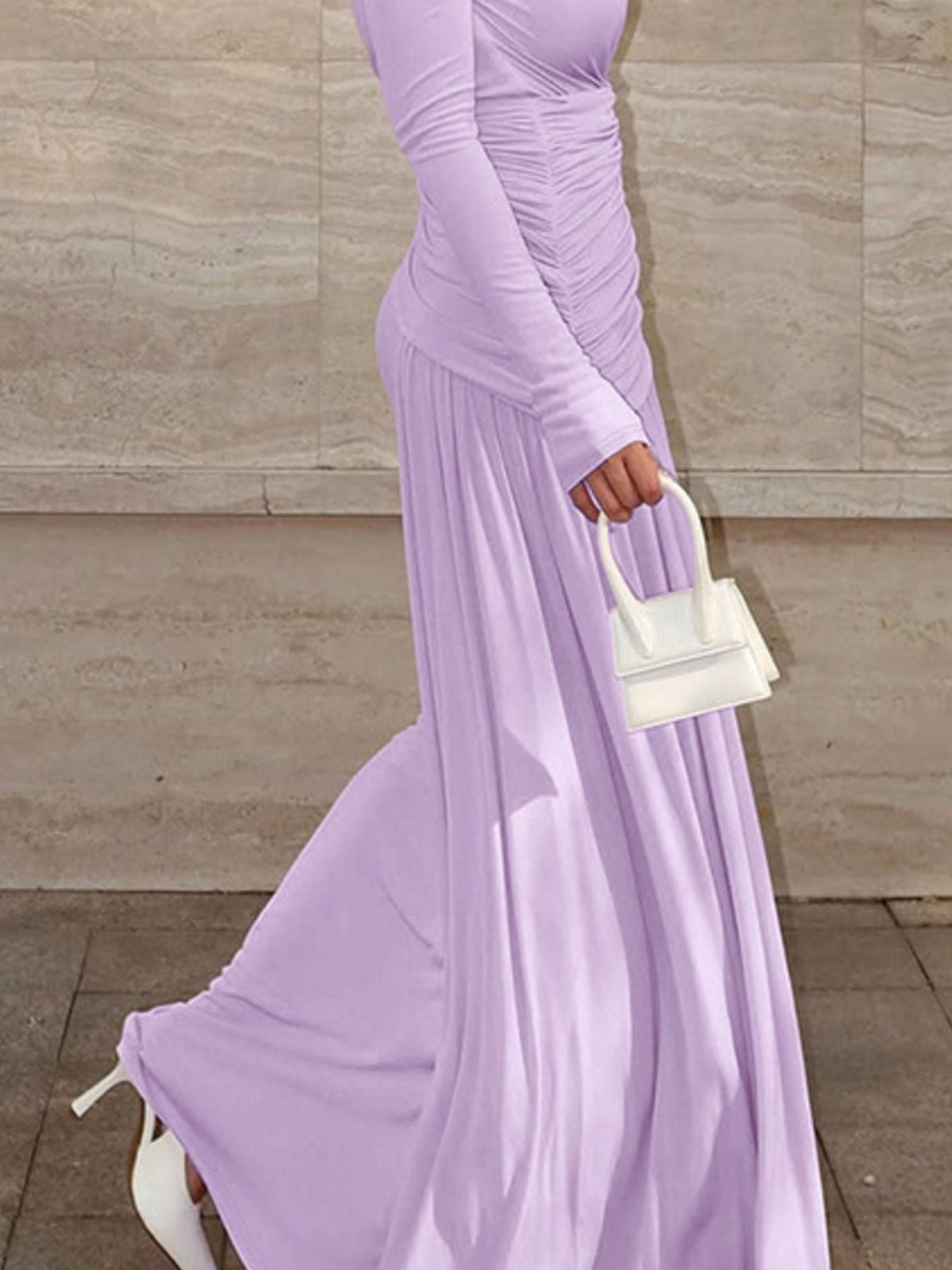 Ruched Long Sleeve Mermaid Maxi Dress