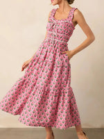 Floral Print Ruffled Midi Dress with Pockets