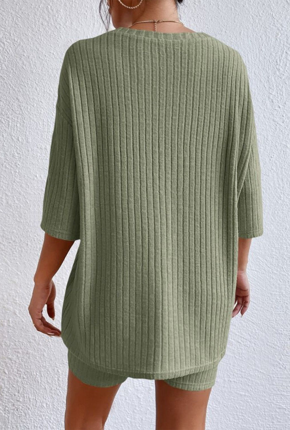 Round Neck Ribbed Top and Shorts Lounge Set - Ladyez