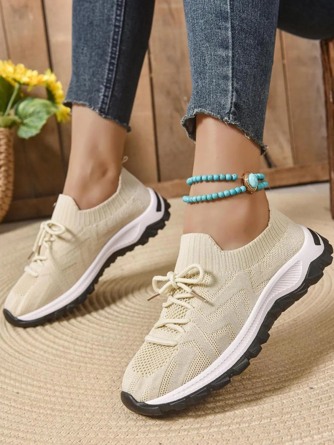 Mesh Knit Lace Up Athletic - Ladyez