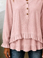 Ruffled Hem Long Sleeve Blouse