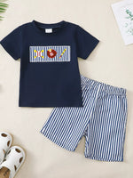Children's Embroidered Round Neck Tee and Shorts Set
