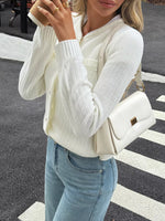 Button-Front Ribbed Long Sleeve Cardigan