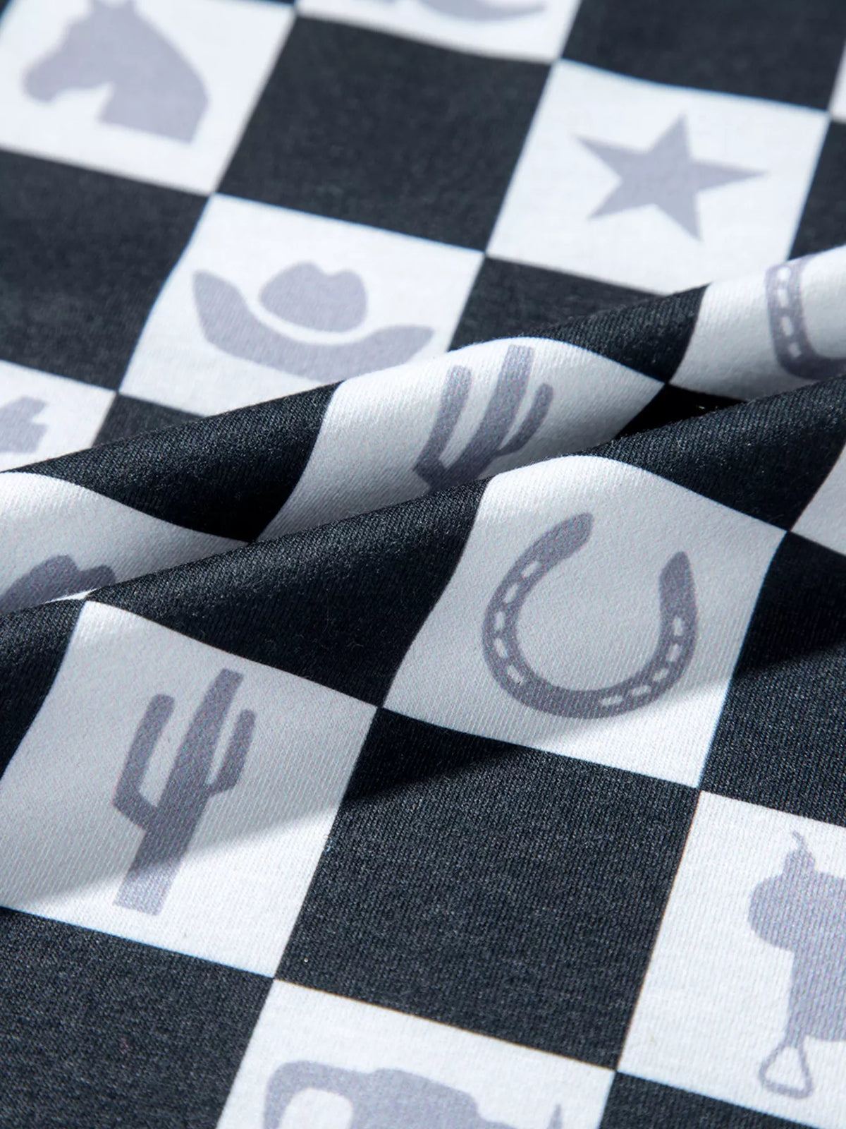 Western Checkerboard Print Side Split T Shirt
