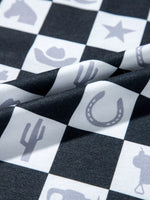 Western Checkerboard Print Side Split T Shirt