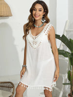 Tassel Scoop Neck Wide Strap Cover-Up - Ladyez