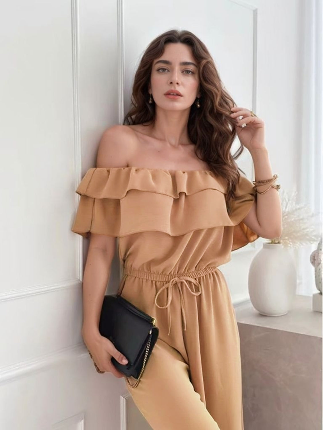 Ruffled Off-Shoulder Wide Leg Jumpsuit - Ladyez