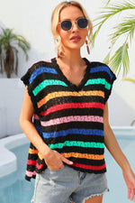 Angel Wings Striped V-Neck Slit Cover Up - Ladyez