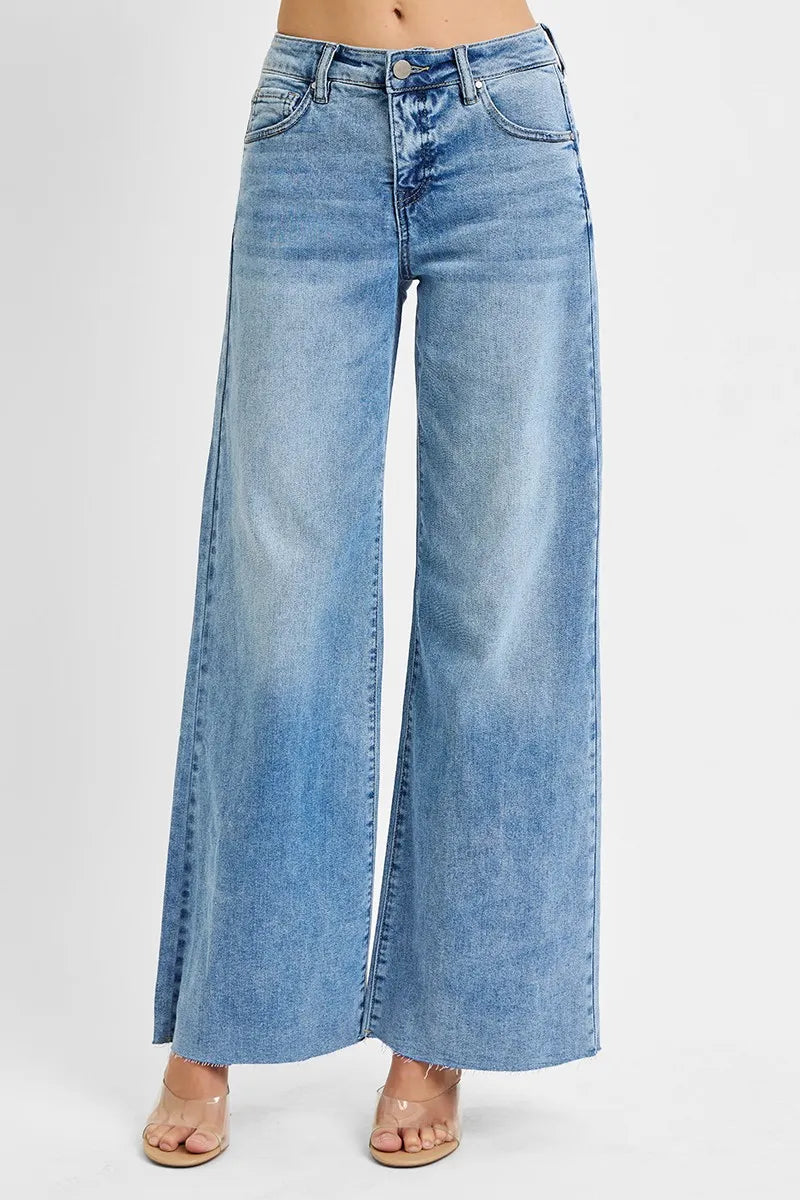 RISEN Full Size Tummy Control High Rise Ankle Palazzo Jeans Plus Size - Ladyez