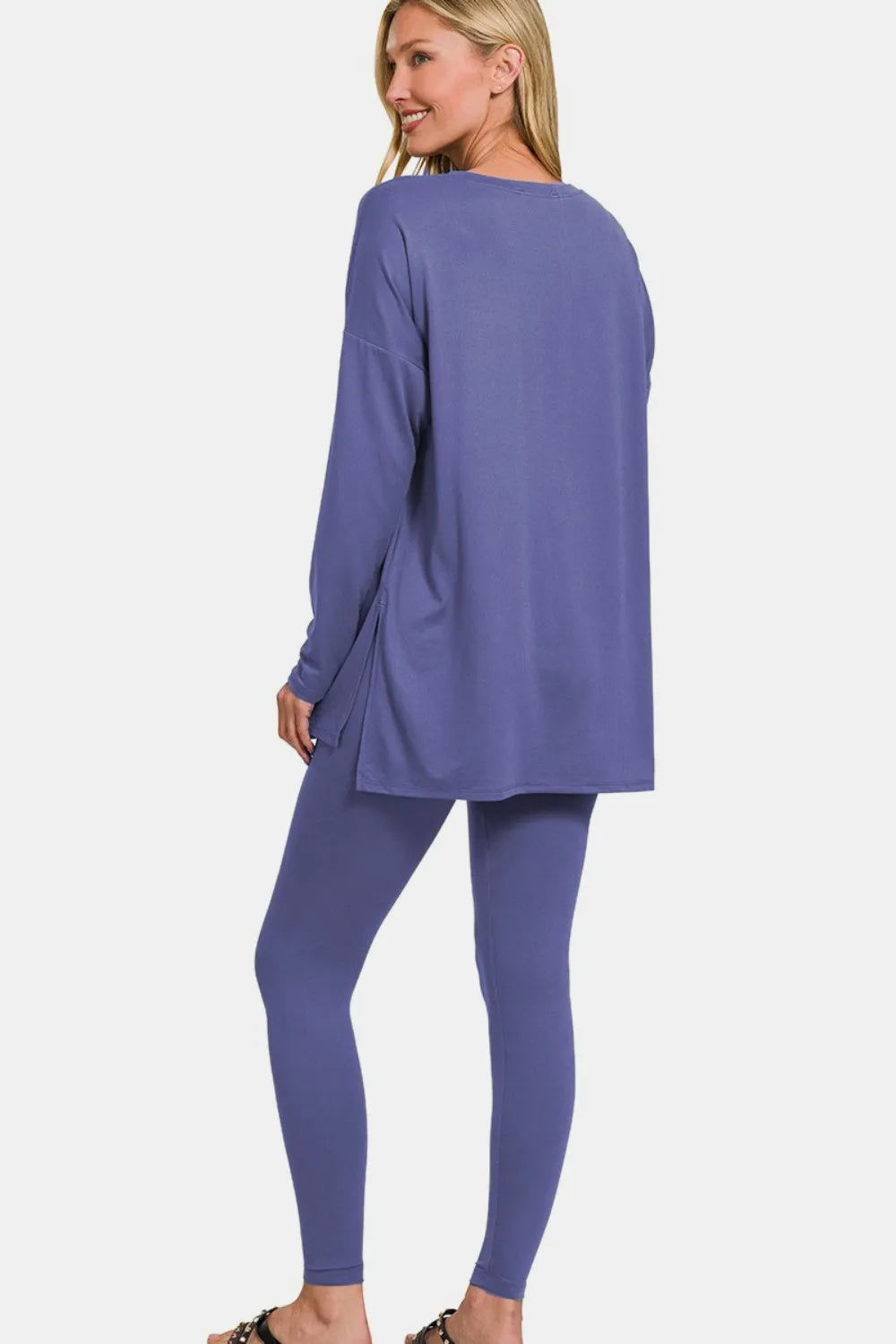 Zenana Full Size Brushed Microfiber Top and Leggings Lounge Set - Ladyez
