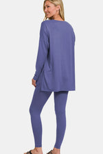 Zenana Full Size Brushed Microfiber Top and Leggings Lounge Set - Ladyez