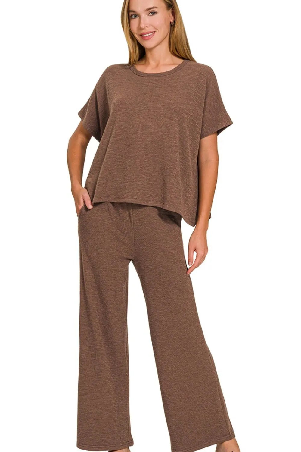 Zenana Cotton Slub Top & Pants Set - Ladyez