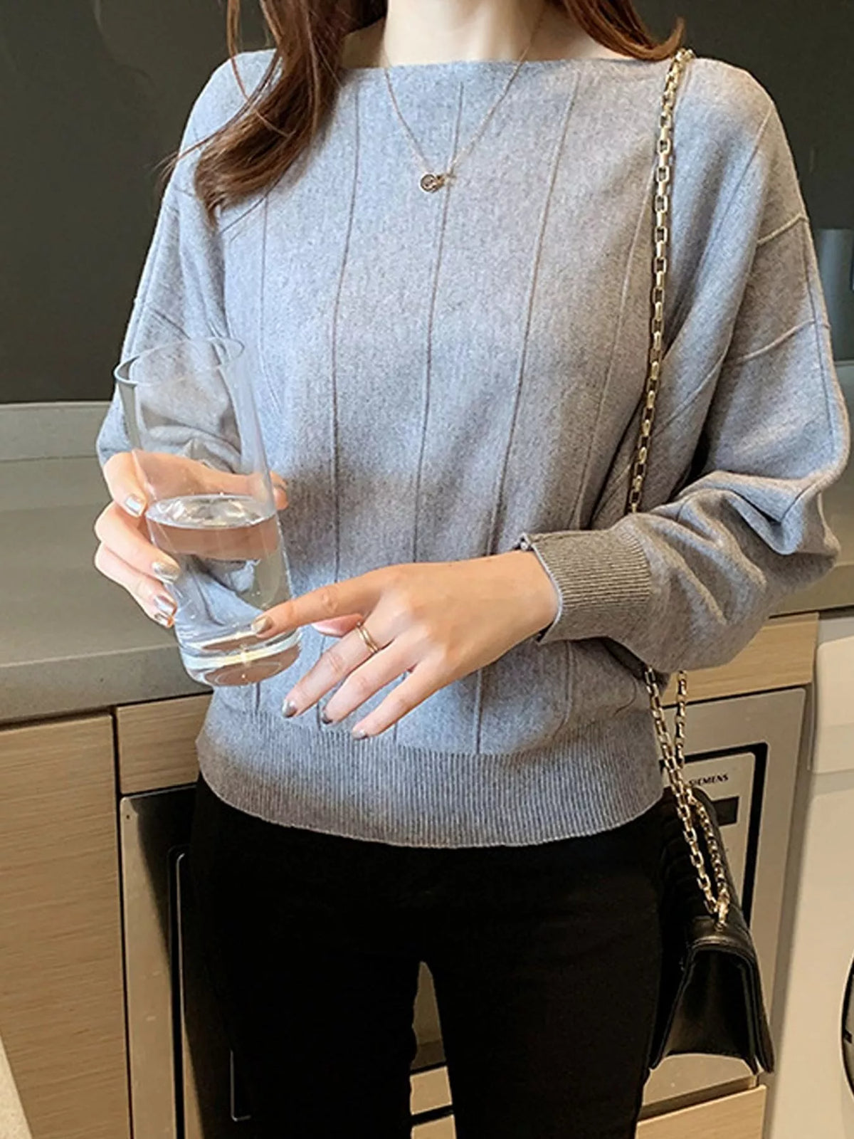 Ribbed Hem Batwing Sleeve Knit Top