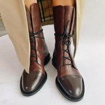 Round Toe Block Heels Boots - Ladyez
