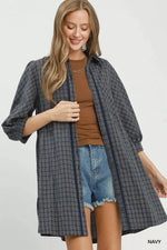 Umgee Plaid Button Down Oversized Shirt Dress