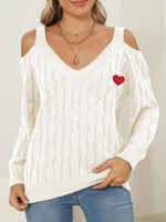 Cable-Knit Heart V-Neck Sweater