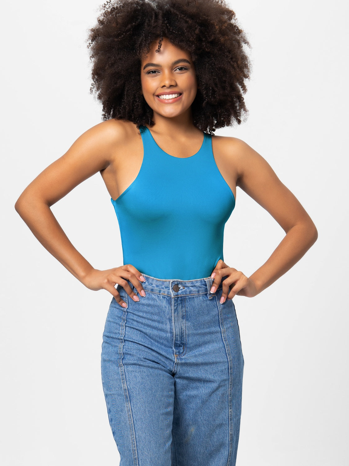 Full Size Round Neck Wide Strap Bodysuit - Ladyez