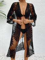 Lace Open Front Longline Cover-Up - Ladyez
