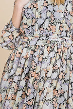 Lime 'N' Chili Chiffon Floral Print Belted Dress with Back Zipper