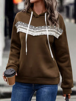 Fringe Detail Long Sleeve Drawstring Hoodie