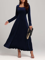 Square Neck Long Sleeve Velvet Dress - Ladyez