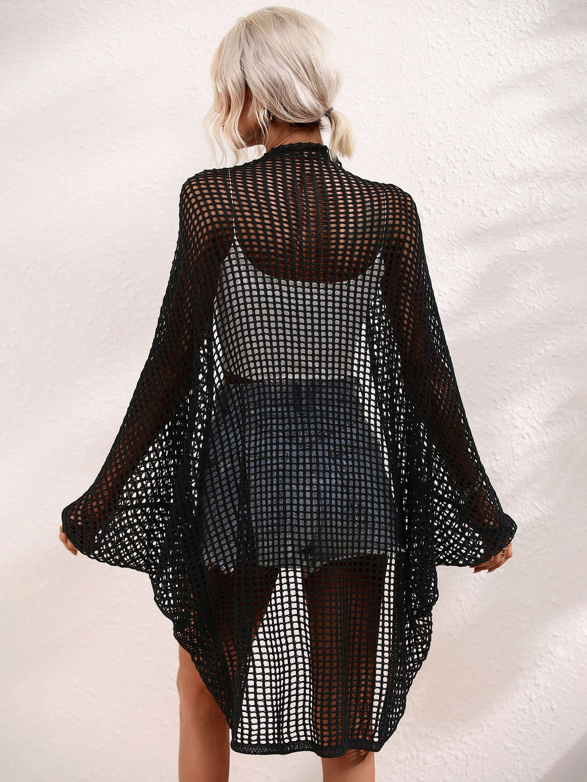 Openwork Open Front Longline Cover Up - Ladyez