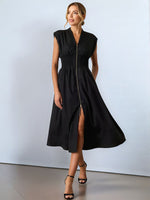 Smocked Zip Front Cap Sleeve Dress - Ladyez