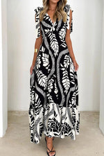 Printed V-Neck Tie Shoulder Midi Cami Dress