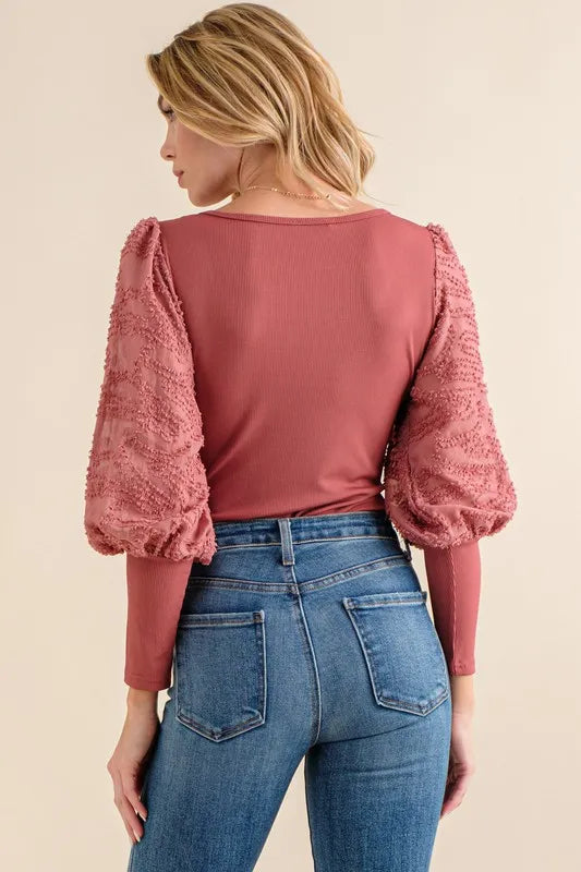 And The Why Textured Puff Sleeve Bodysuit - Ladyez