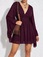 V-Neck Flowy Long Sleeve Mini Dress