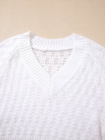 Textured Knit Ribbed Edge V Neck Loose Sweater