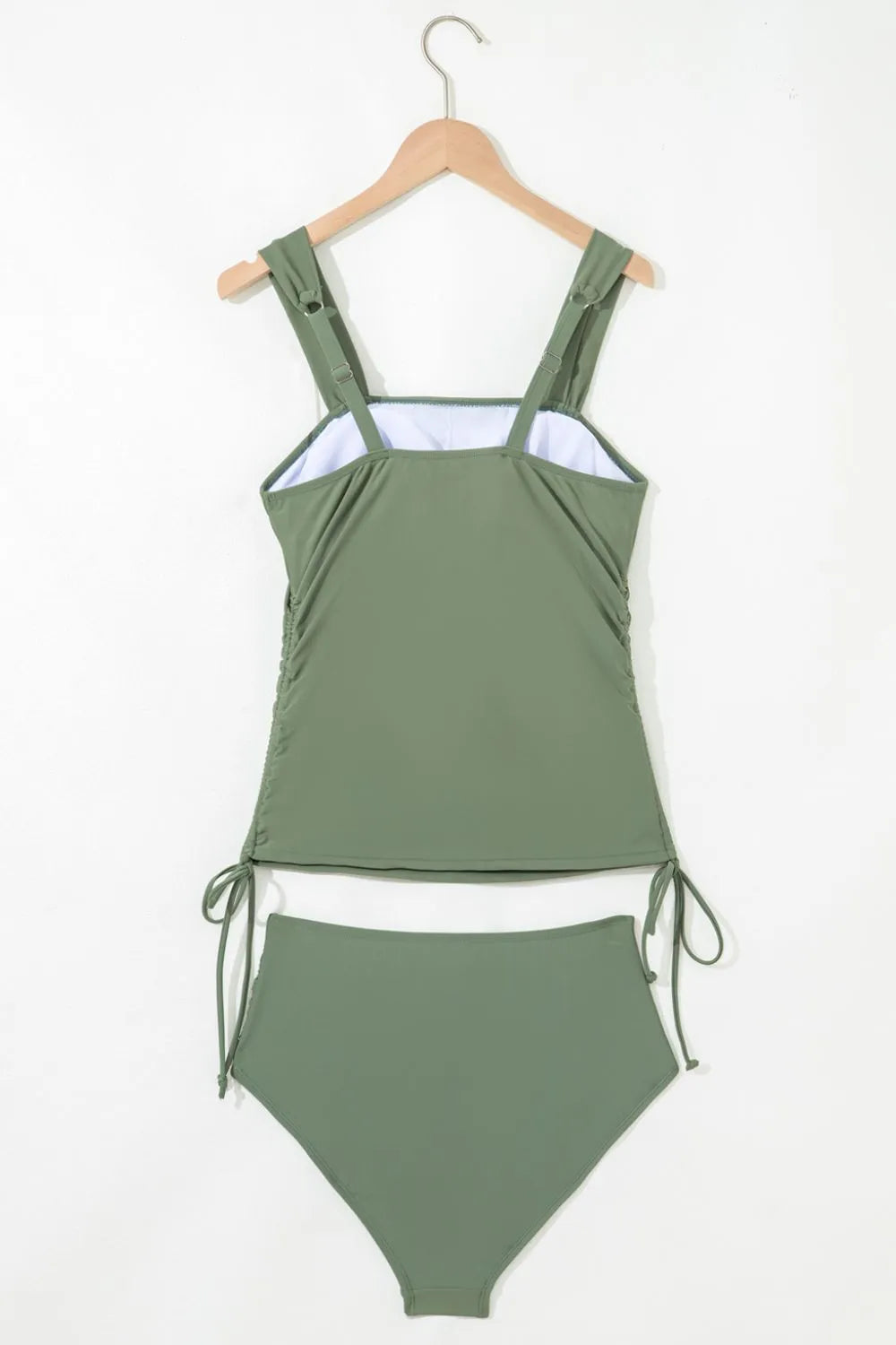 Drawstring Ruched Wide Straps Tankini Set - Ladyez