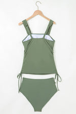 Drawstring Ruched Wide Straps Tankini Set - Ladyez