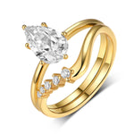 1.5 Carat Moissanite Teardrop Ring 2pcs Set - Ladyez