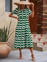 Wavy Striped Round Neck Short Sleeve Dress