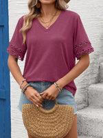 V-Neck Hollow-Out Sleeve T-Shirt