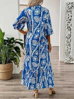 Printed Notched Half Sleeve Maxi Dress - Ladyez