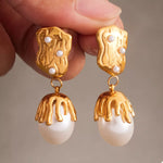 18K Gold-Plated Synthetic Pearl Drop Earrings