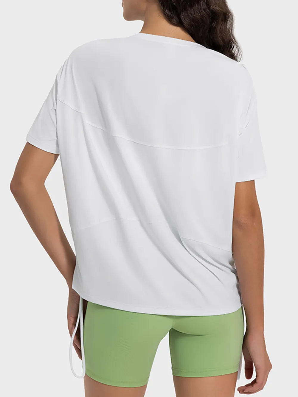 Millennia Drawstring Round Neck Short Sleeve Active T-Shirt - Ladyez
