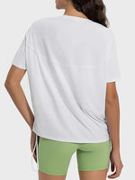 Millennia Drawstring Round Neck Short Sleeve Active T-Shirt - Ladyez