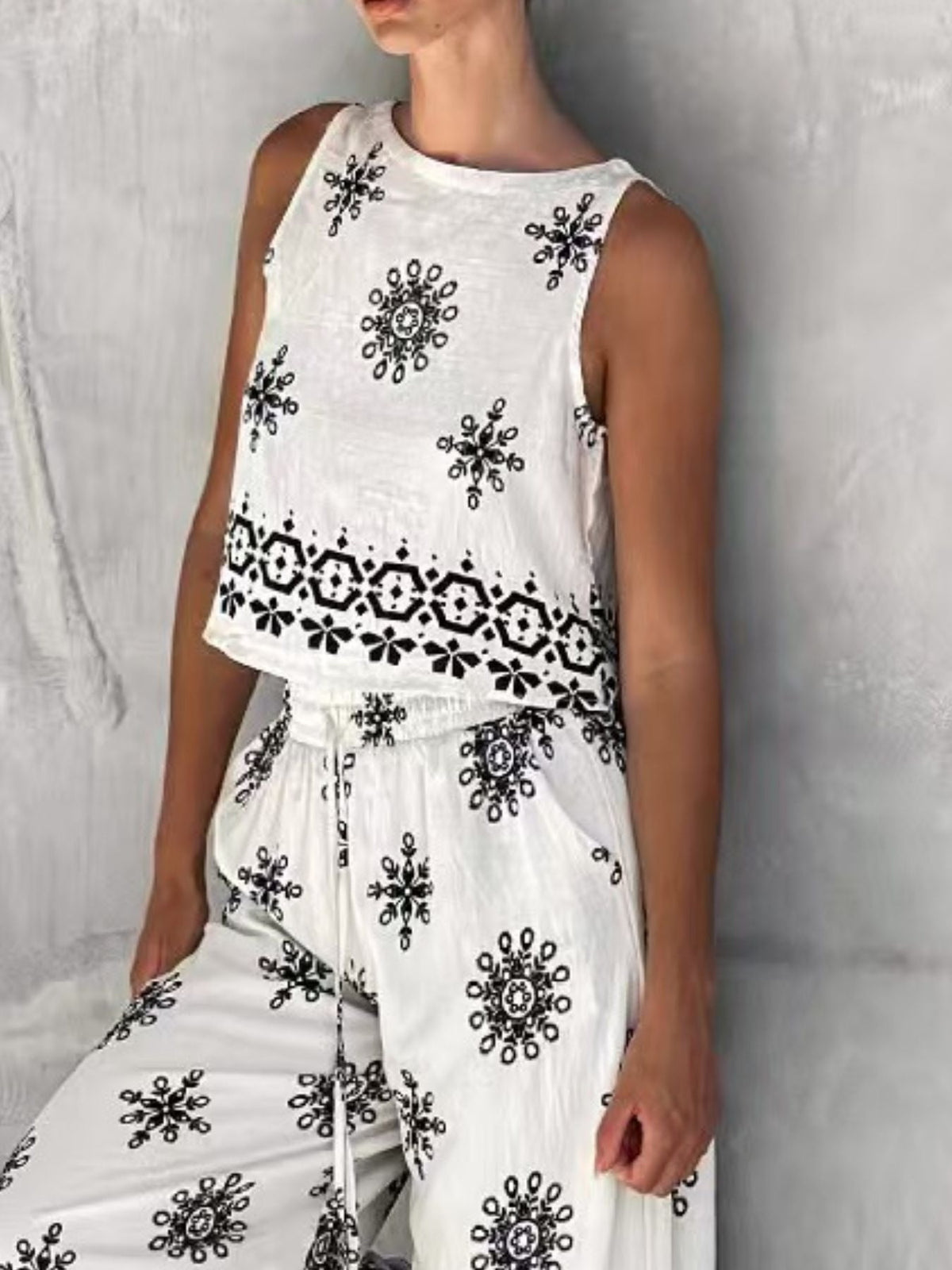 Sleeveless Top and Wide Leg Pants Set