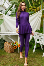 Mock Neck Long Sleeve One-Piece Swimwear - Ladyez
