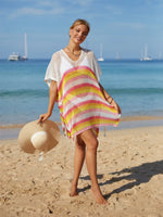 Angel Wings Cutout Striped Cover-Up with Tassel - Ladyez