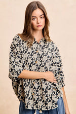 BiBi Floral Jacquard Short Dolman Sleeves Shirt