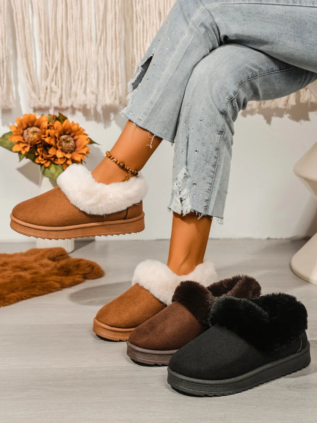 Cozy Winter Fur-Lined Ankle Boots - Ladyez