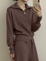Zip Up Outerwear and Wide Leg Pants Set
