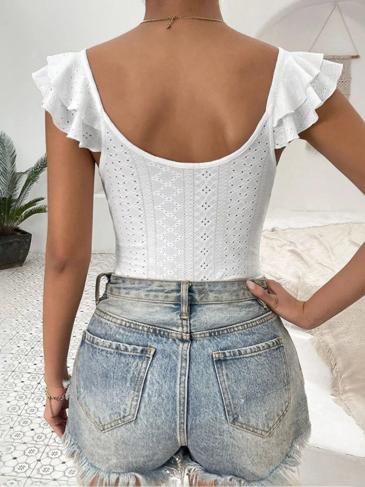 Eyelet Lace Ruffled Corset Bodysuit - Ladyez